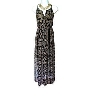 Liz Lange Maternity NWOT Black n Cream Expandable Waist Sheer Maxi Dress w Slip